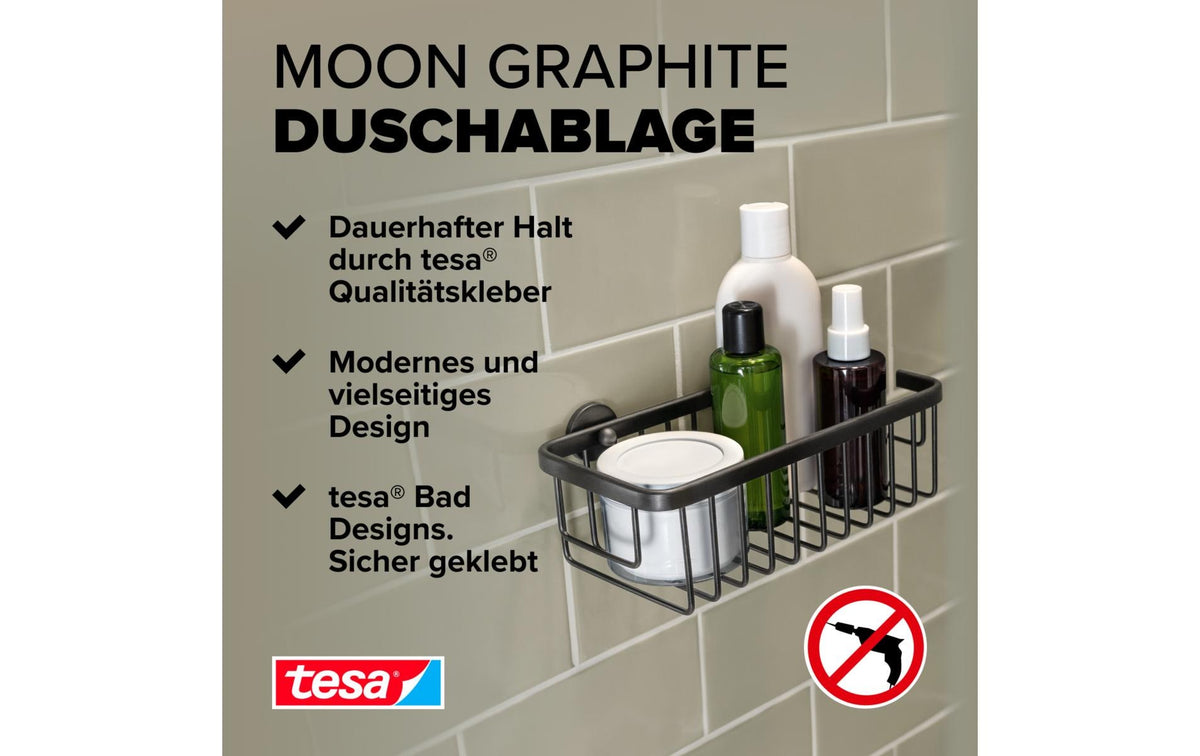 TESA Seifenhalter (Wand) Moon Graphite – Metall, 5 kg, Klebestreifen, 13×26,2 cm