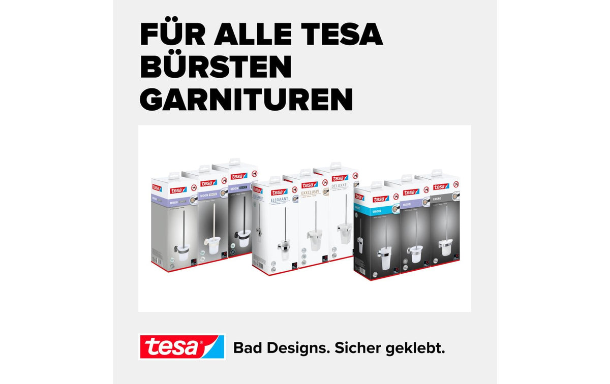 TESA Toilettenpapierhalter – Kunststoff, Silber, Klebend, Wandmontiert, 15,5 × 6 × 19 cm