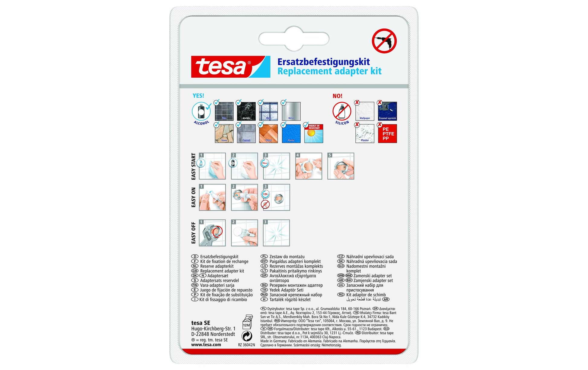 TESA Klebehaken Adapter Power.Kit Befestigungsring – Kupfer, 6 kg, Kleben, 12,3×2,5×17,9 cm, Silber