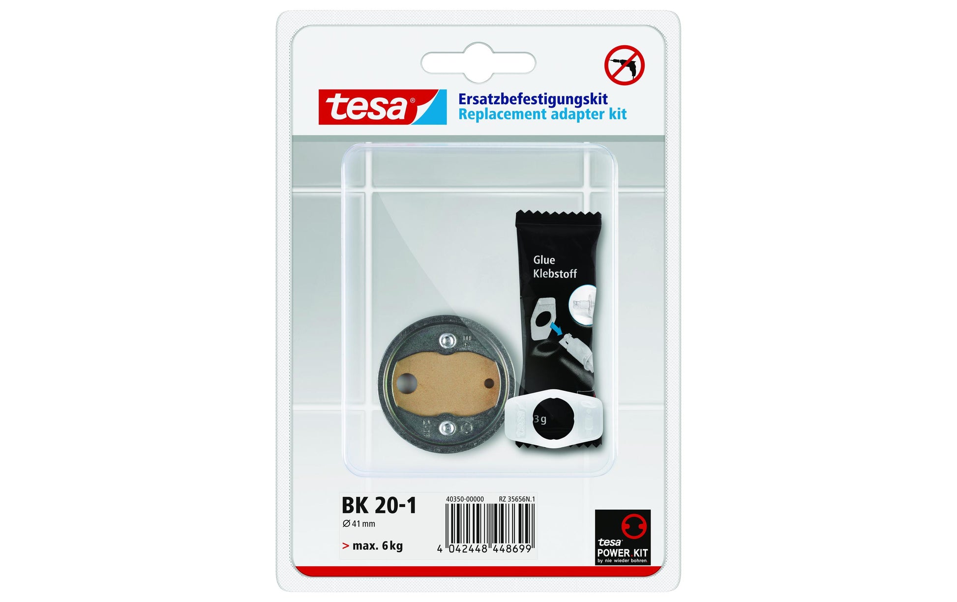 TESA Klebehaken Adapter Power.Kit Befestigungsring – Kupfer, 6 kg, Kleben, 12,3×2,5×17,9 cm, Silber