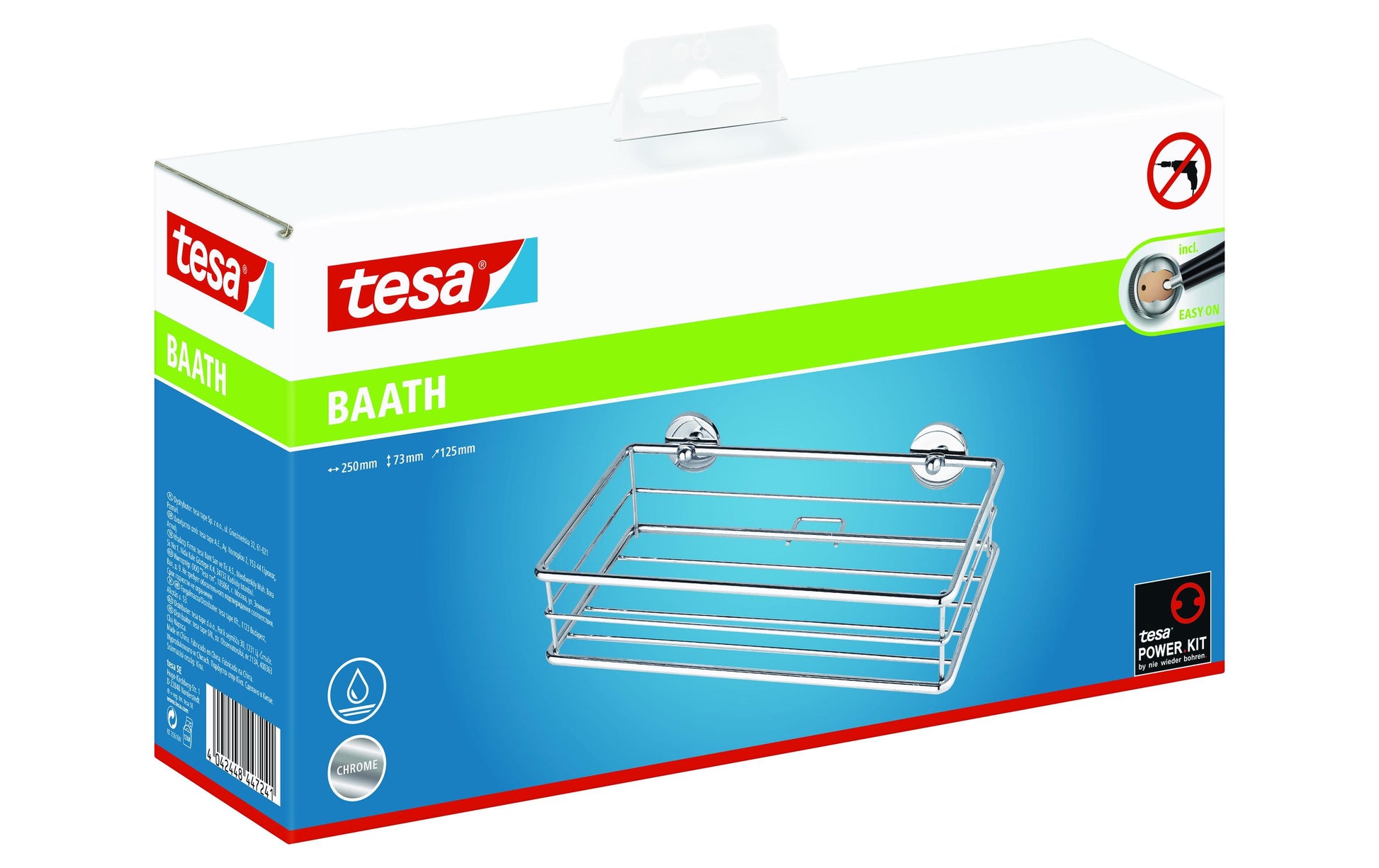 TESA Seifenhalter (Wand) BAATH – 13×25,5 cm, verchromtes Metall, 5 kg, Kleben (Wand), Silber