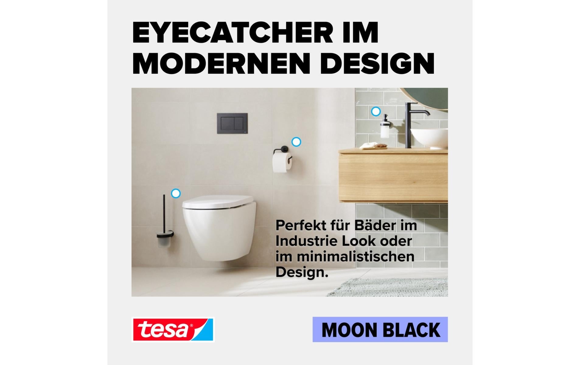 TESA Moon Black – Toilettenpapierhalter – Stahl pulverbeschichtet, schwarz, 13,5 × 8,5 × 15,5 cm