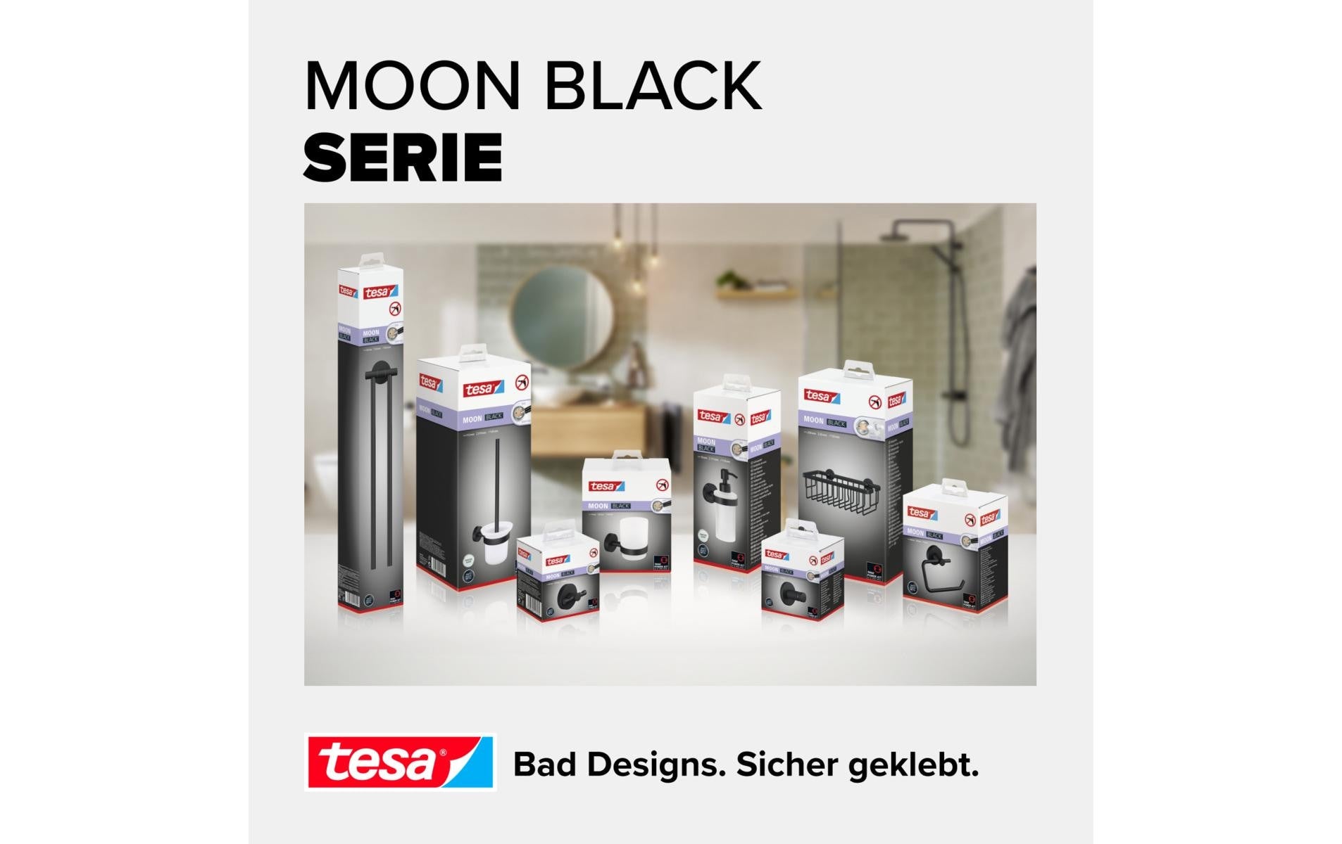 TESA Moon Black – Toilettenpapierhalter – Stahl pulverbeschichtet, schwarz, 13,5 × 8,5 × 15,5 cm