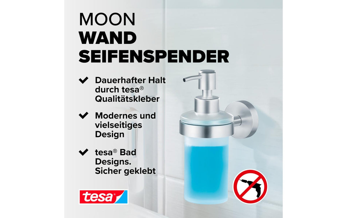 Tesa Moon Manueller Seifenspender – Wandmontage – 200 ml, silber, Glas, Edelstahl