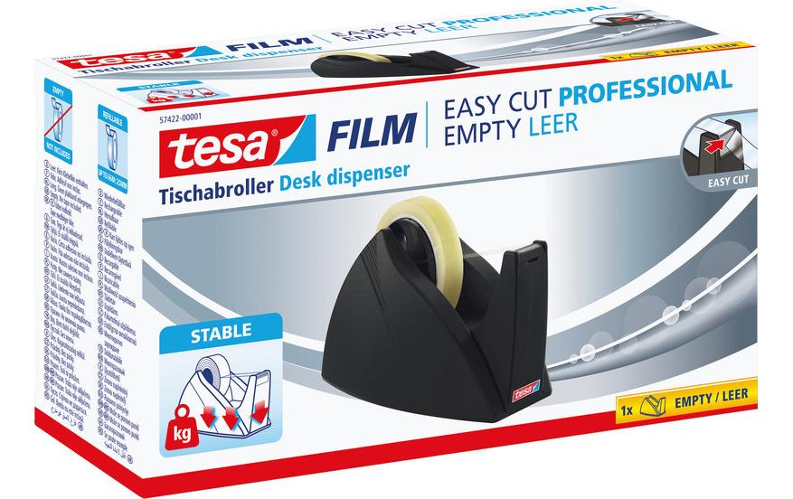 tesa Easy Cut Tischabroller – für Klebefilm bis 25 mm × 66 m, Kunststoff, schwarz