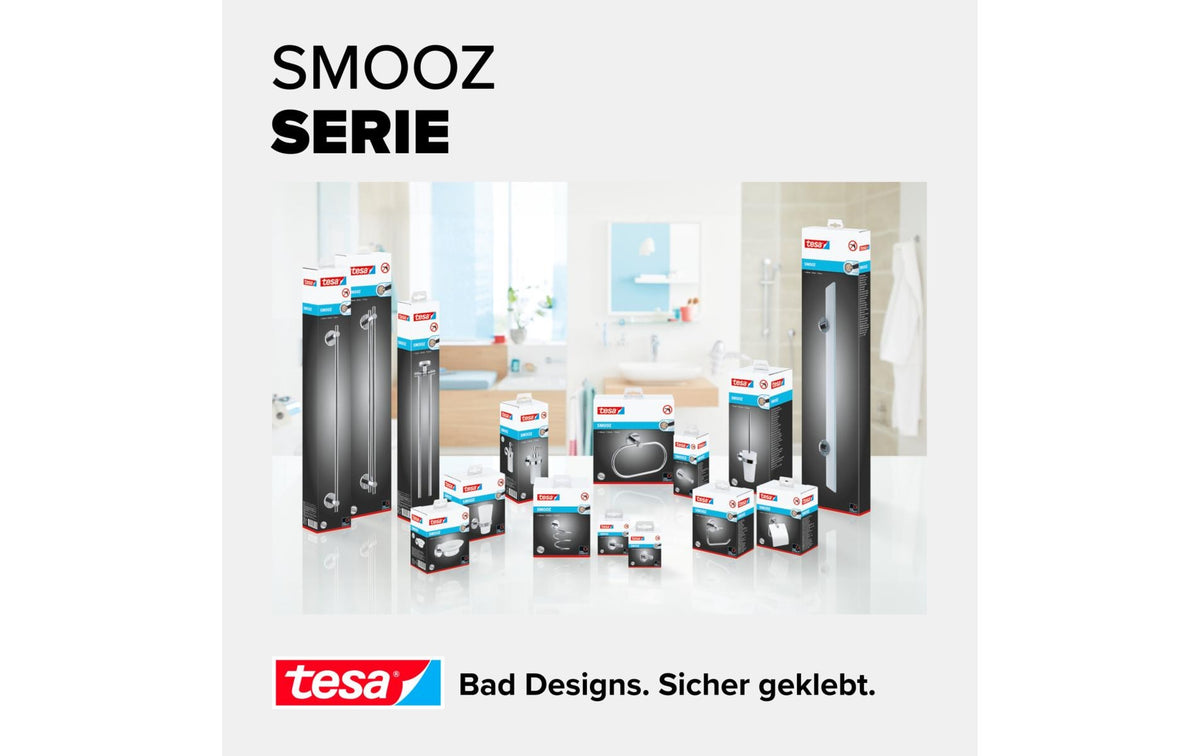 TESA Smooz – WC-Bürstenset – Edelstahl chrom, satiniertes Glas, wandmontiert, klebend, H 39,5 cm