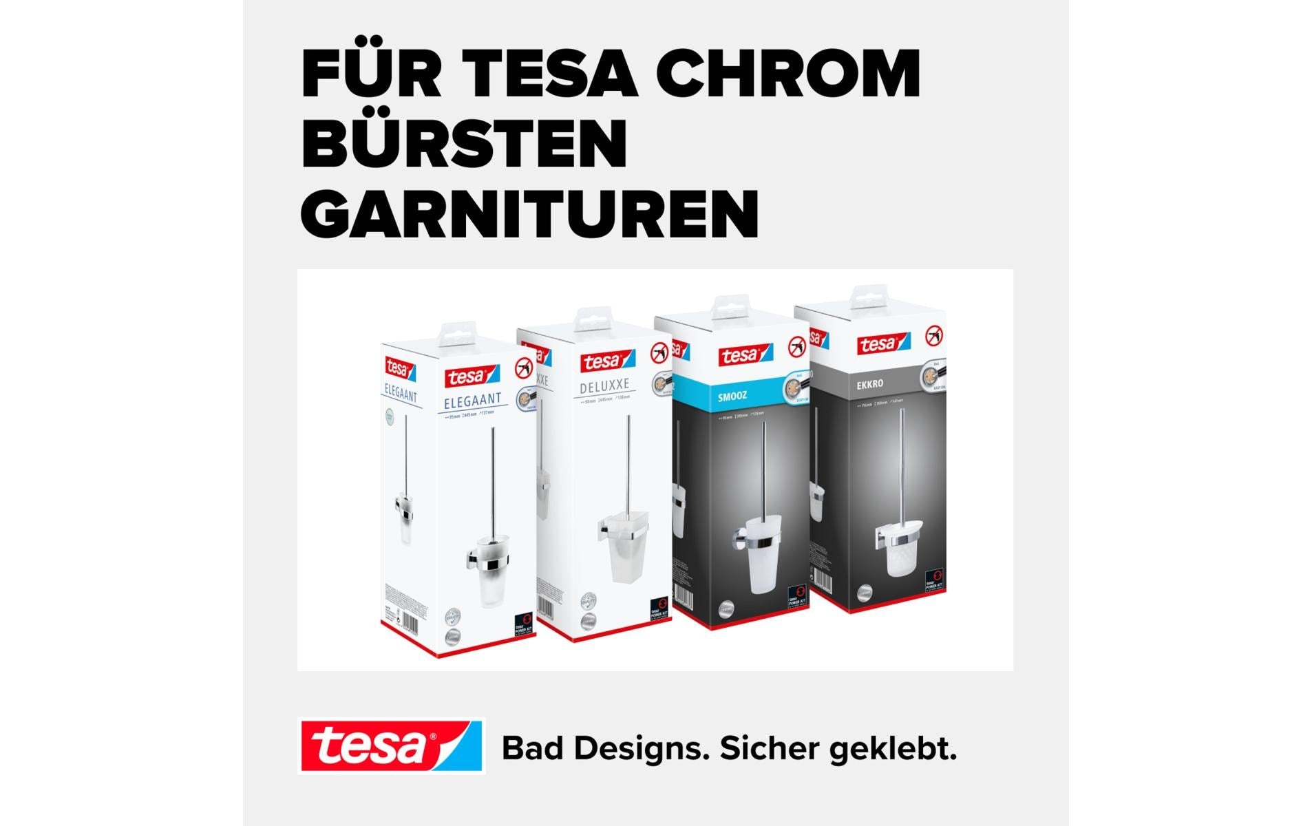 TESA WC-Bürstenhalter – Synthetik-Kautschuk, schwarz, wandmontiert, klebend