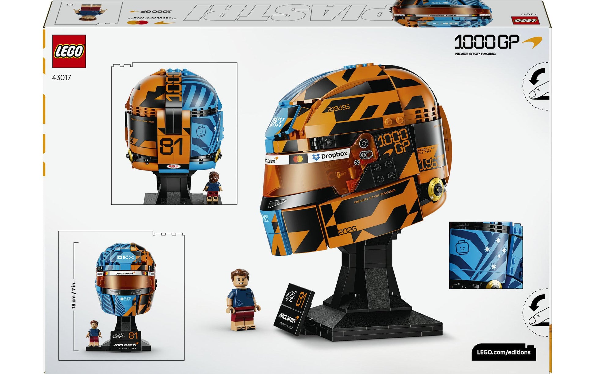 LEGO 3D Puzzle McLaren Mastercard F1 Team Piastri Helm – 793 Teile – 26,2×7,1×38,2 cm – ab 14 Jahren