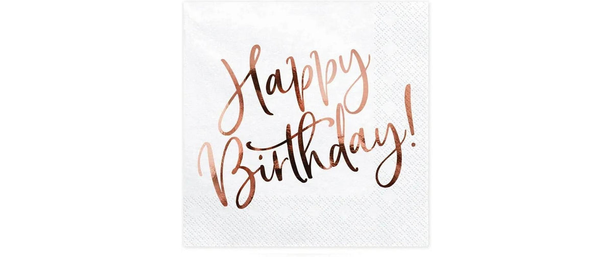 PartyDeco Servietten Happy Birthday – weiss – 33 × 33 cm, 3-lagig – 20 Stück