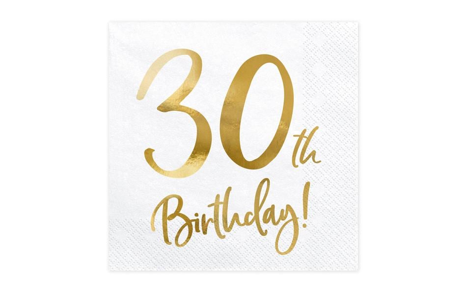 Partydeco Servietten Geburtstag – weiss/gold – 33 × 33 cm, 3-lagig – 20 Stück