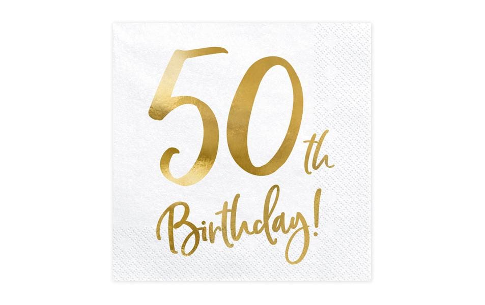 Partydeco Servietten 50th Birthday weiss – 33 × 33 cm, 3-lagig – 20 Stück