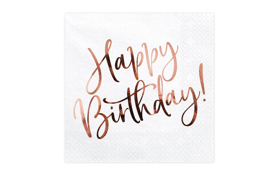 PartyDeco Servietten Happy Birthday – weiss – 33 × 33 cm, 3-lagig – 20 Stück