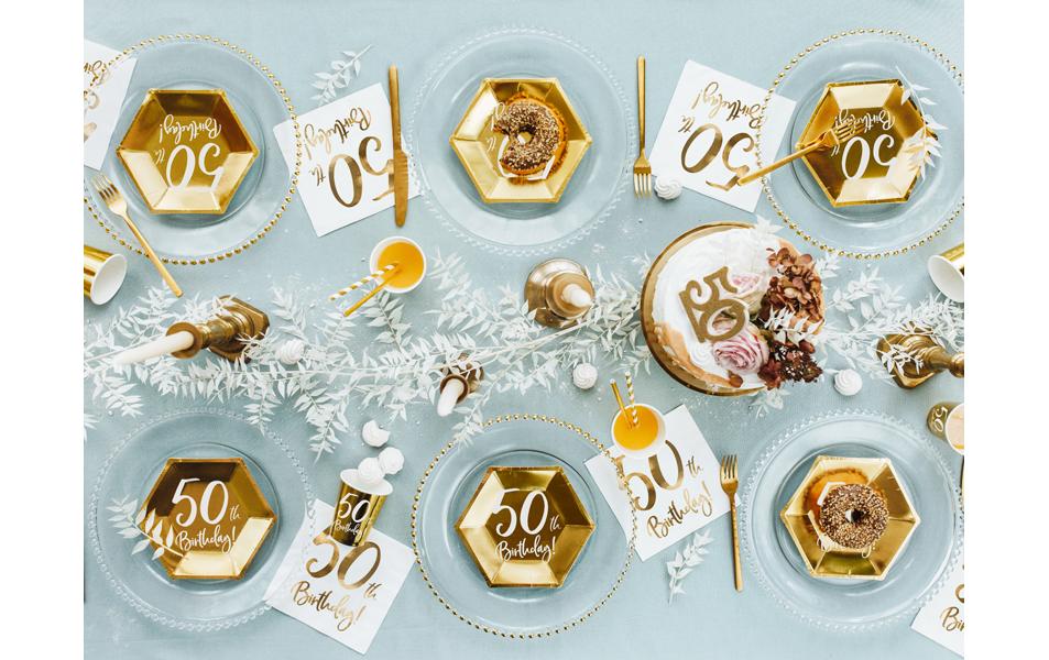 Partydeco Servietten 50th Birthday weiss – 33 × 33 cm, 3-lagig – 20 Stück