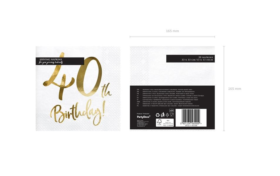 Partydeco Servietten 40th Birthday, 33 × 33 cm – 20 Stk.
