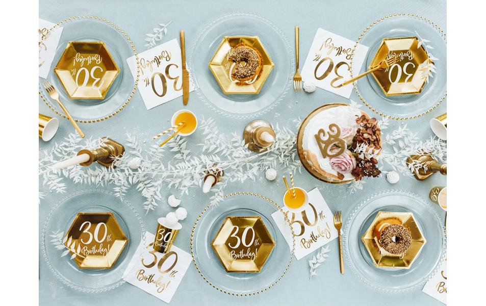 Partydeco Servietten Geburtstag – weiss/gold – 33 × 33 cm, 3-lagig – 20 Stück