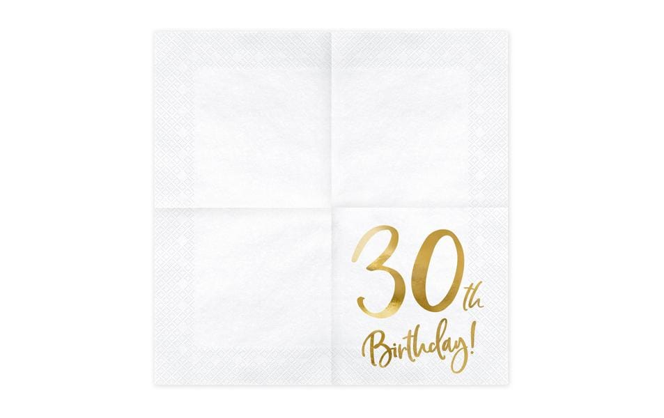 Partydeco Servietten Geburtstag – weiss/gold – 33 × 33 cm, 3-lagig – 20 Stück