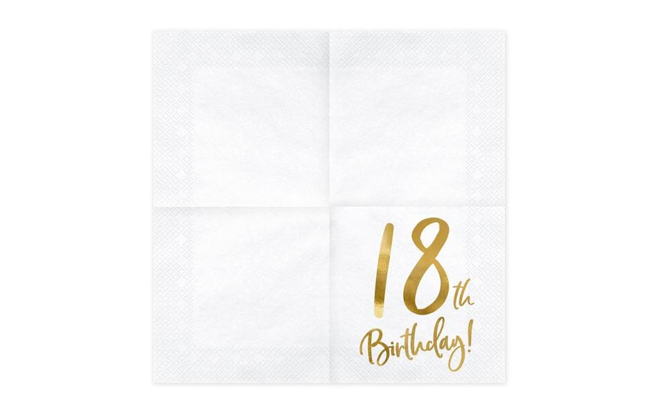 Partydeco Servietten 18th Birthday, 33 × 33 cm, weiss/gold – 20 Stk.