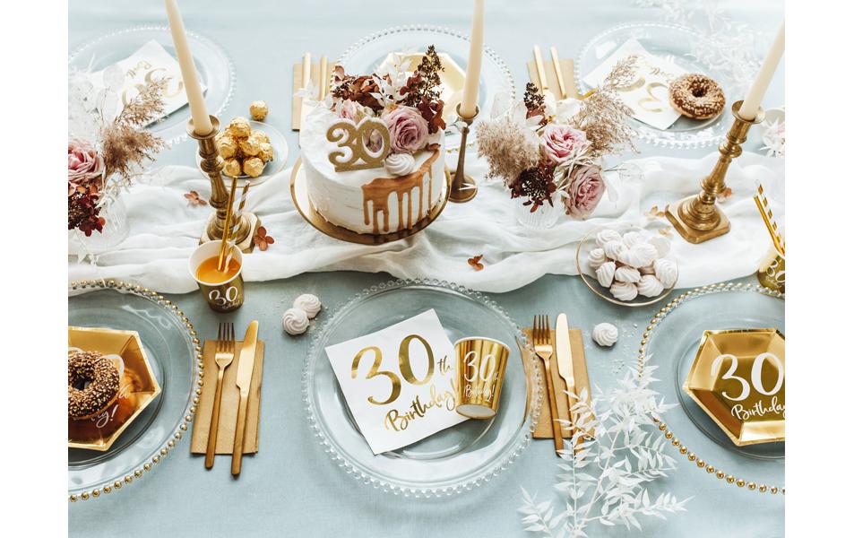 Partydeco Servietten Geburtstag – weiss/gold – 33 × 33 cm, 3-lagig – 20 Stück