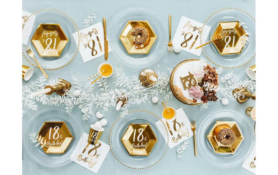 Partydeco Servietten 18th Birthday, 33 × 33 cm, weiss/gold – 20 Stk.