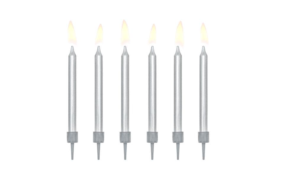 Partydeco Geburtstagskerzen glatt – Silber – 6 cm – 6 Stk