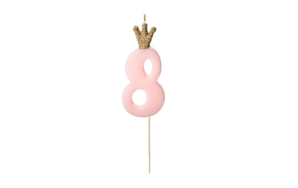 PartyDeco Geburtstagskerzen Zahl 8 – Rosa – 9,5 cm – 1 Stück