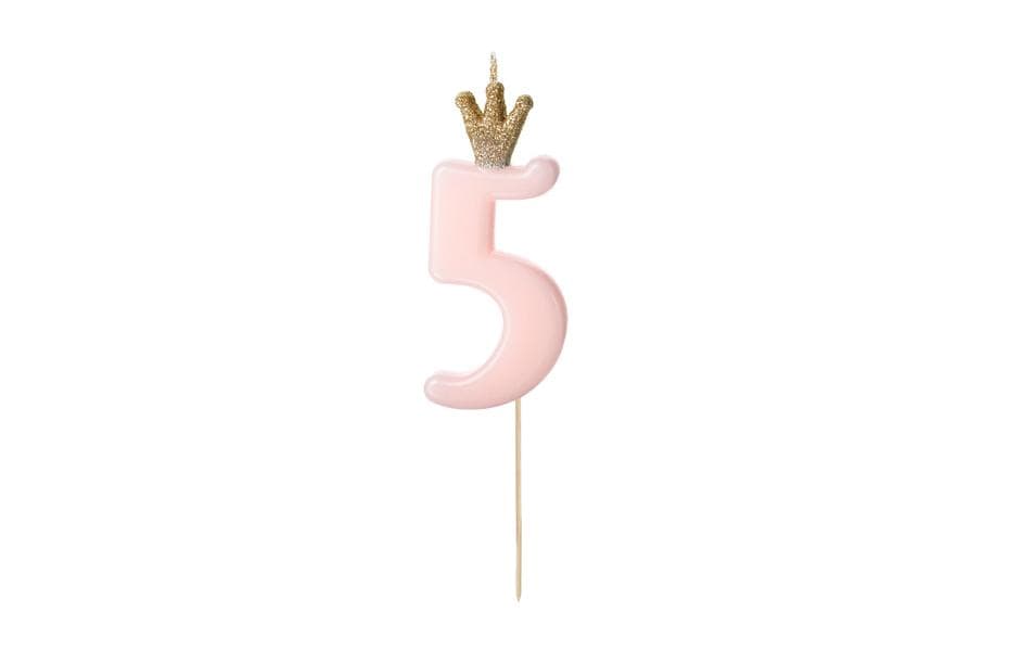 PartyDeco Geburtstagskerzen Zahl 5 – Rosa – 4 × 9,5 cm – 1 Stk