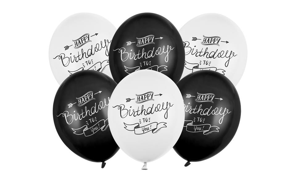 Partydeco Geburtstagsballons – Schwarz/Weiss – Ø 30 cm – Latex – 6 Stk