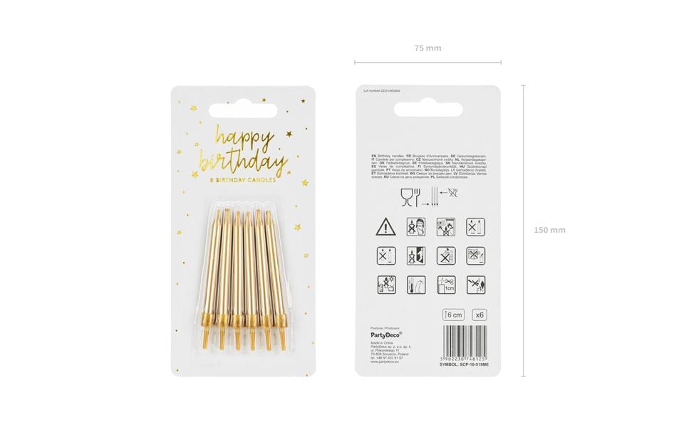 Partydeco Geburtstagskerzen glatt – Gold – 6 cm – 6 Stk