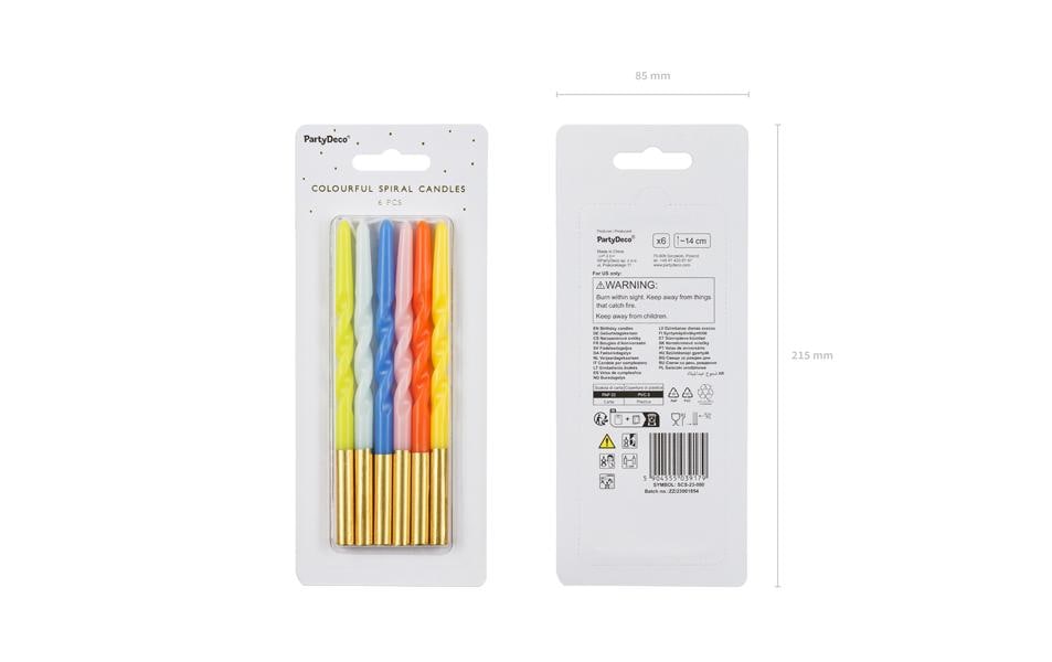 Partydeco Geburtstagskerzen – mehrfarbig – 14 cm – 6 Stk