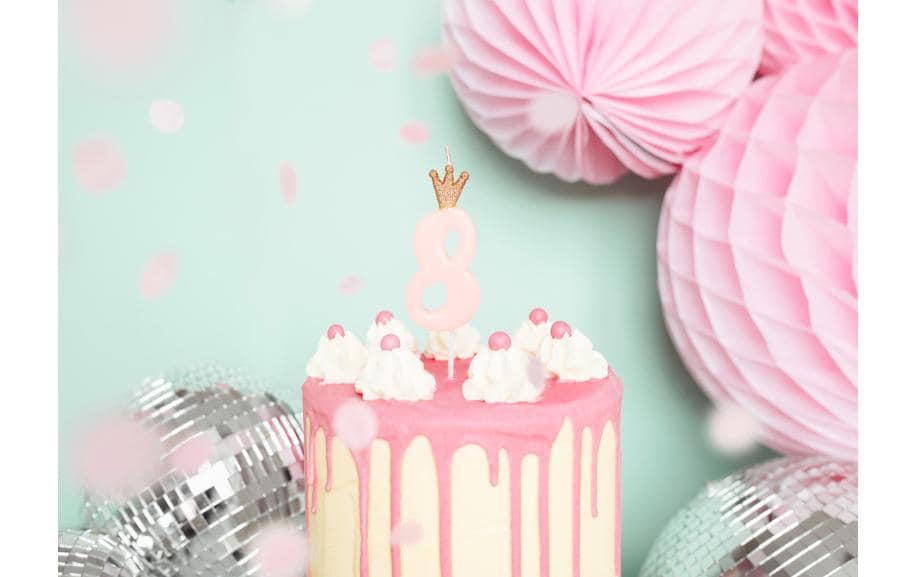 PartyDeco Geburtstagskerzen Zahl 8 – Rosa – 9,5 cm – 1 Stück