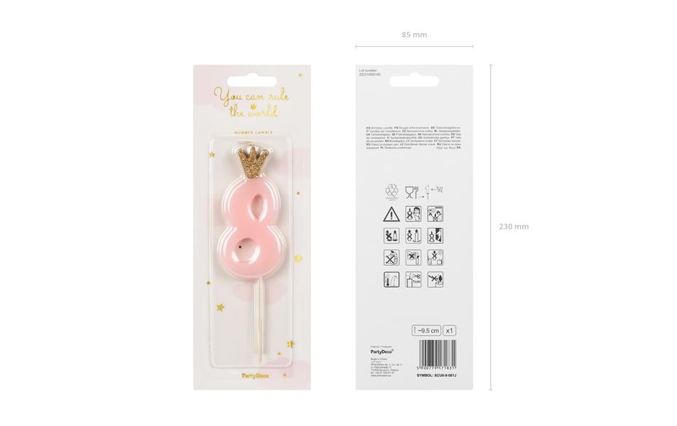 PartyDeco Geburtstagskerzen Zahl 8 – Rosa – 9,5 cm – 1 Stück