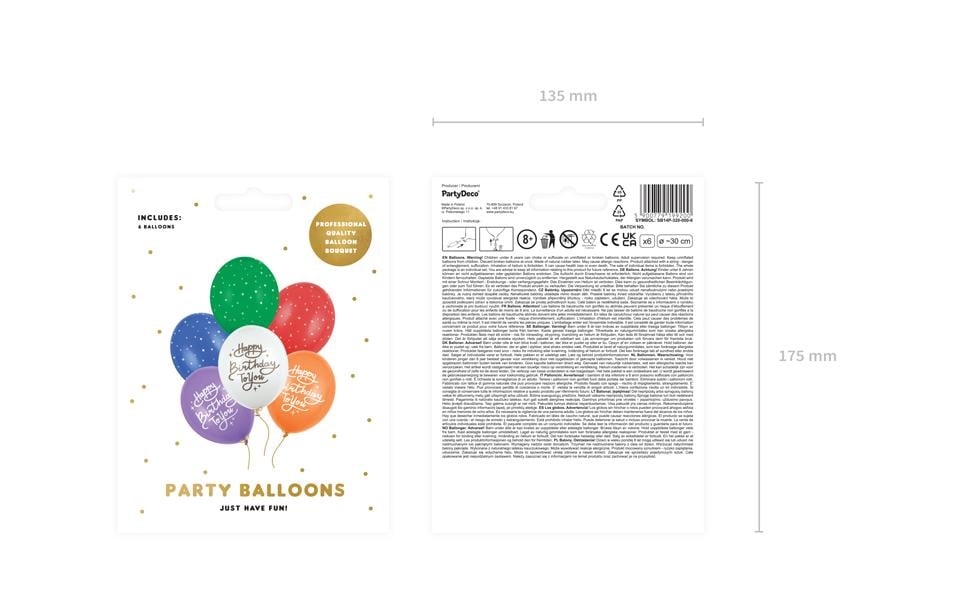 Partydeco Luftballons Happy Birthday To You – mehrfarbig – Ø 30 cm – Latex – 6 Stk