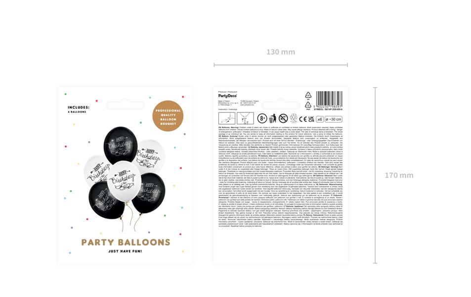 Partydeco Geburtstagsballons – Schwarz/Weiss – Ø 30 cm – Latex – 6 Stk