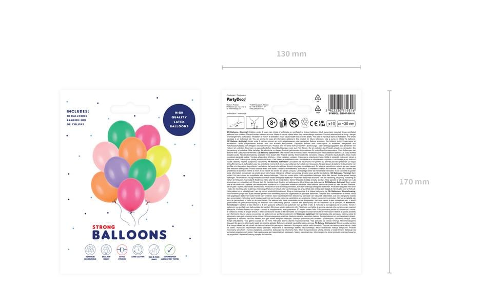 PartyDeco Geburtstagsballons – Mehrfarbig – Ø 30 cm – Latex – 10 Stk