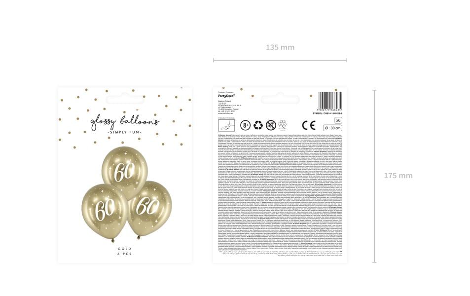 Partydeco Geburtstagsluftballons – Gold – Ø 30 cm – Latex – 6 Stk