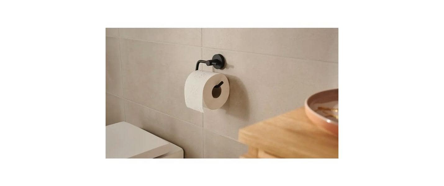 TESA MOON – Toilettenpapierhalter – Edelstahl, Grau, Klebend, Wandmontiert, 5,3 × 14 × 9,9 cm