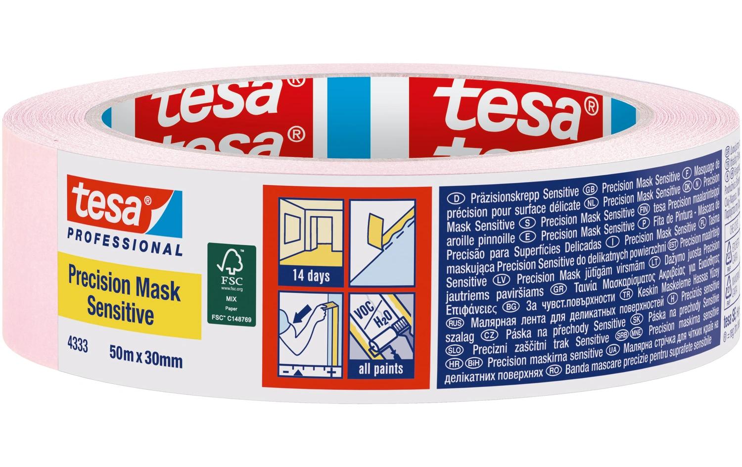 TESA Malerband Precision Mask Sensitive, rosa – 30 mm × 50 m, innen