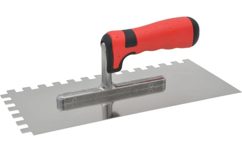 Laser & tools Gezahnte Putzkelle – 280 × 130 mm, Edelstahl/Kunststoff, Rot, Zwei-Komponenten-Griff