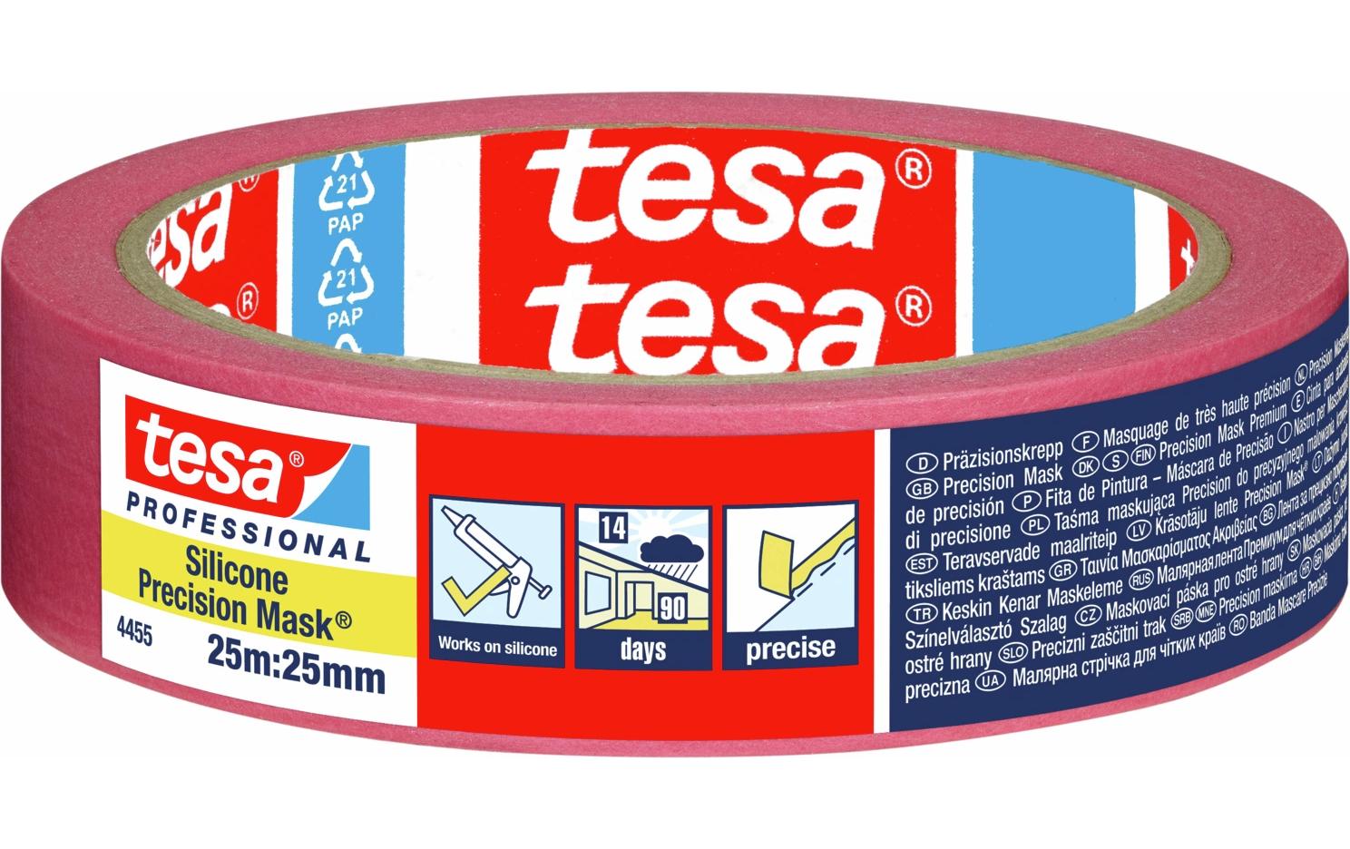 TESA Malerband Silikon, rot – 25 mm × 25 m, innen