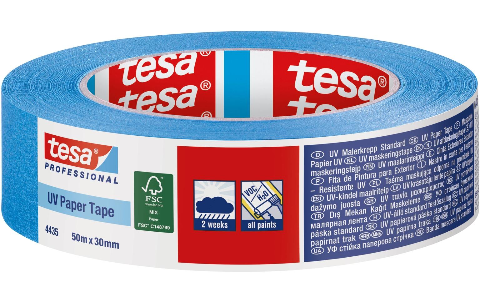 TESA Malerband, Blau – 25 mm × 50 m, Aussen, UV-beständig, Rückstandsfrei bis 14 Tage