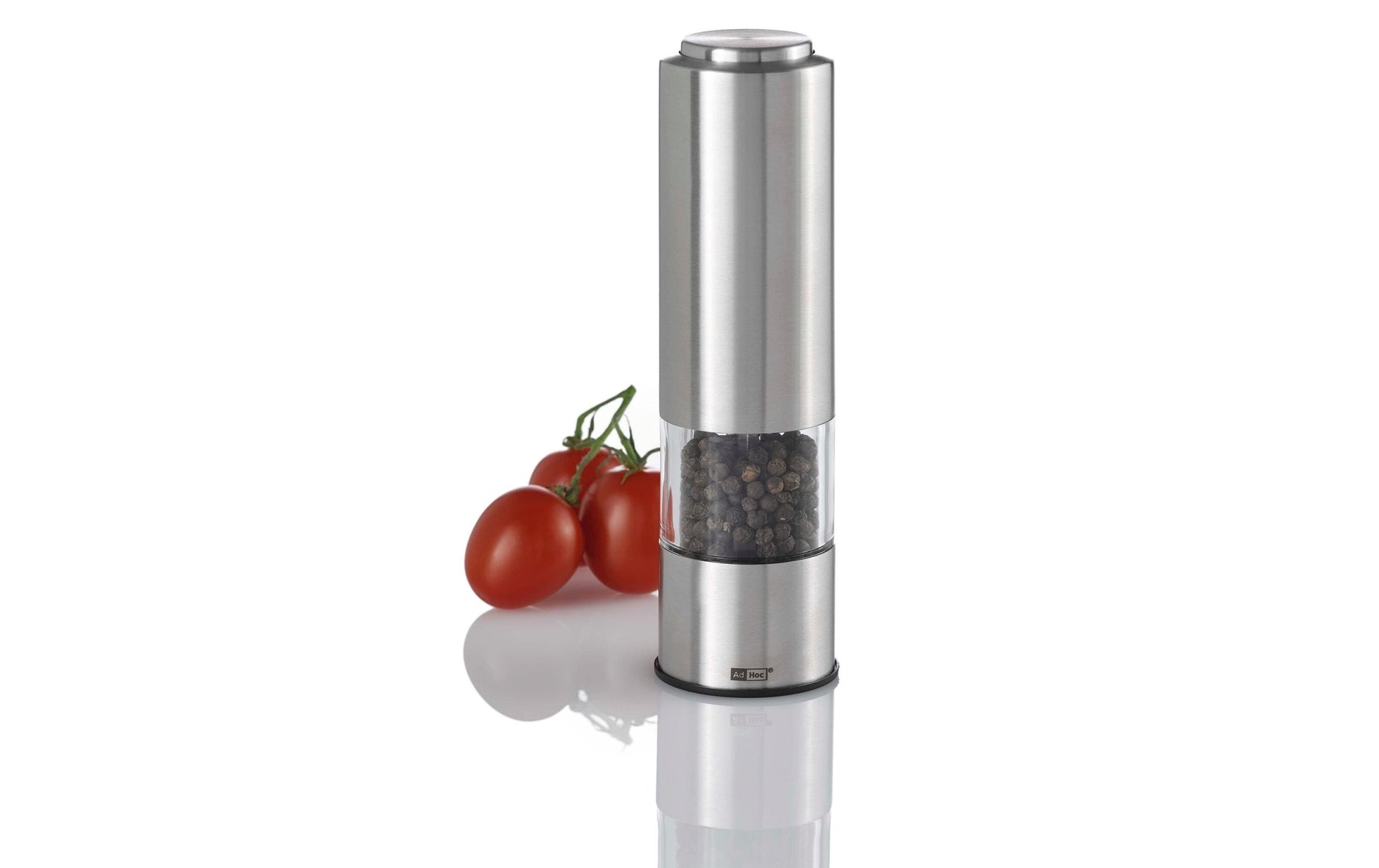 AdHoc – Salz-/Pfeffermühle 19 cm, Edelstahl/Acryl, Silber, Keramikmahlwerk, batteriebetrieben