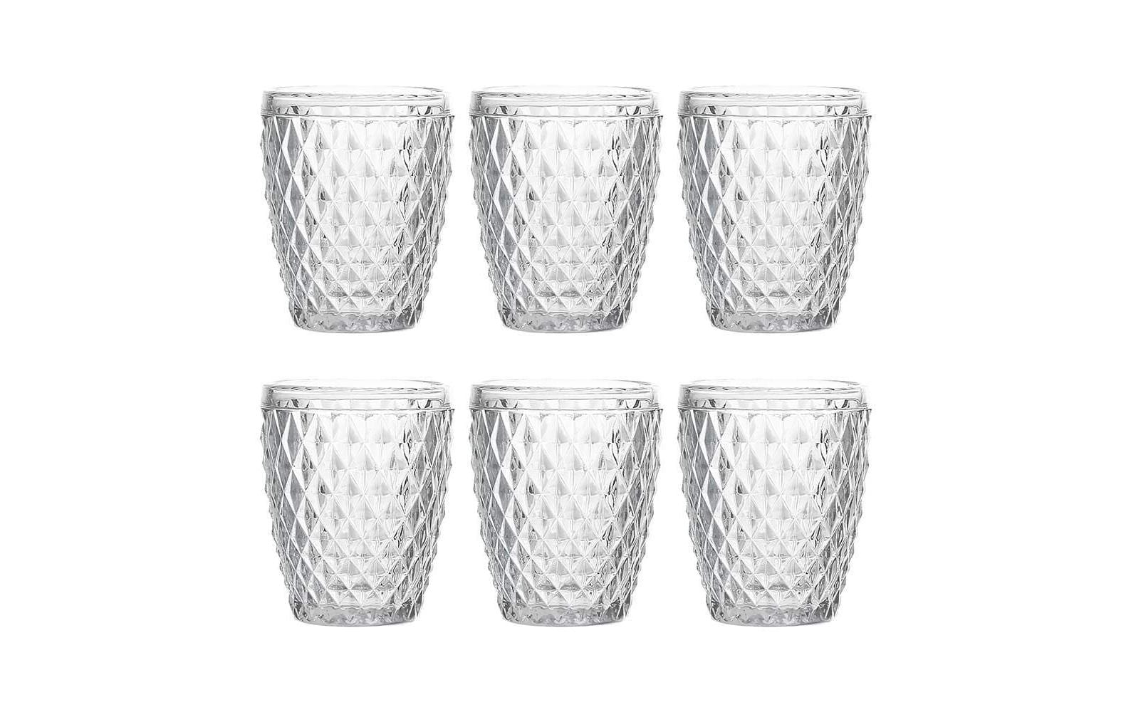Tognana Porcellane Tognana Diamond Trinkglas – 6er Set, 260 ml, Ø 8 cm, H 10 cm, Glas, Transparent, spülmaschinenfest
