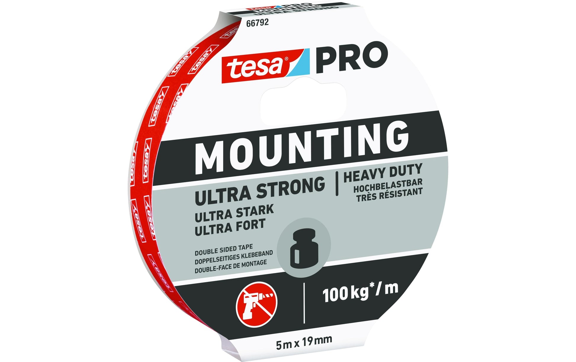 TESA Montageband extra stark – 19 mm × 1,5 m, Weiss