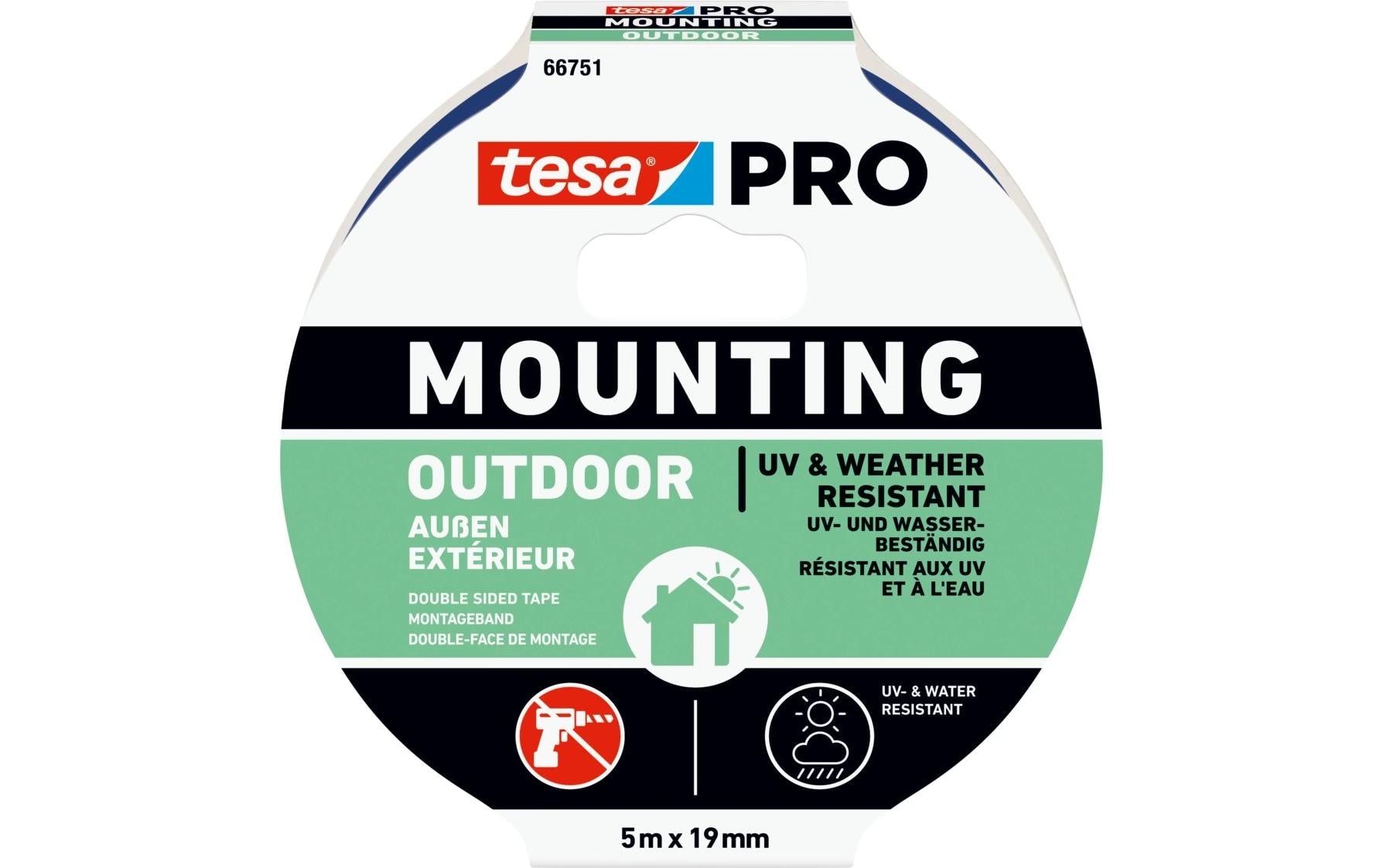 TESA Montageband – 19 mm × 5 m, transparent, permanent, wetterfest