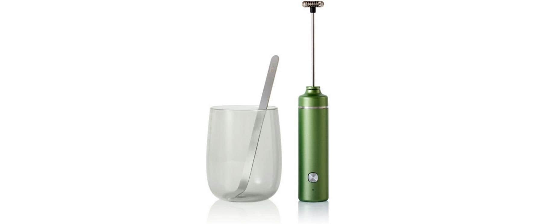 Adhoc Milchschäumer-Stab Matcha Set – 3-teilig, grün/silber/transparent