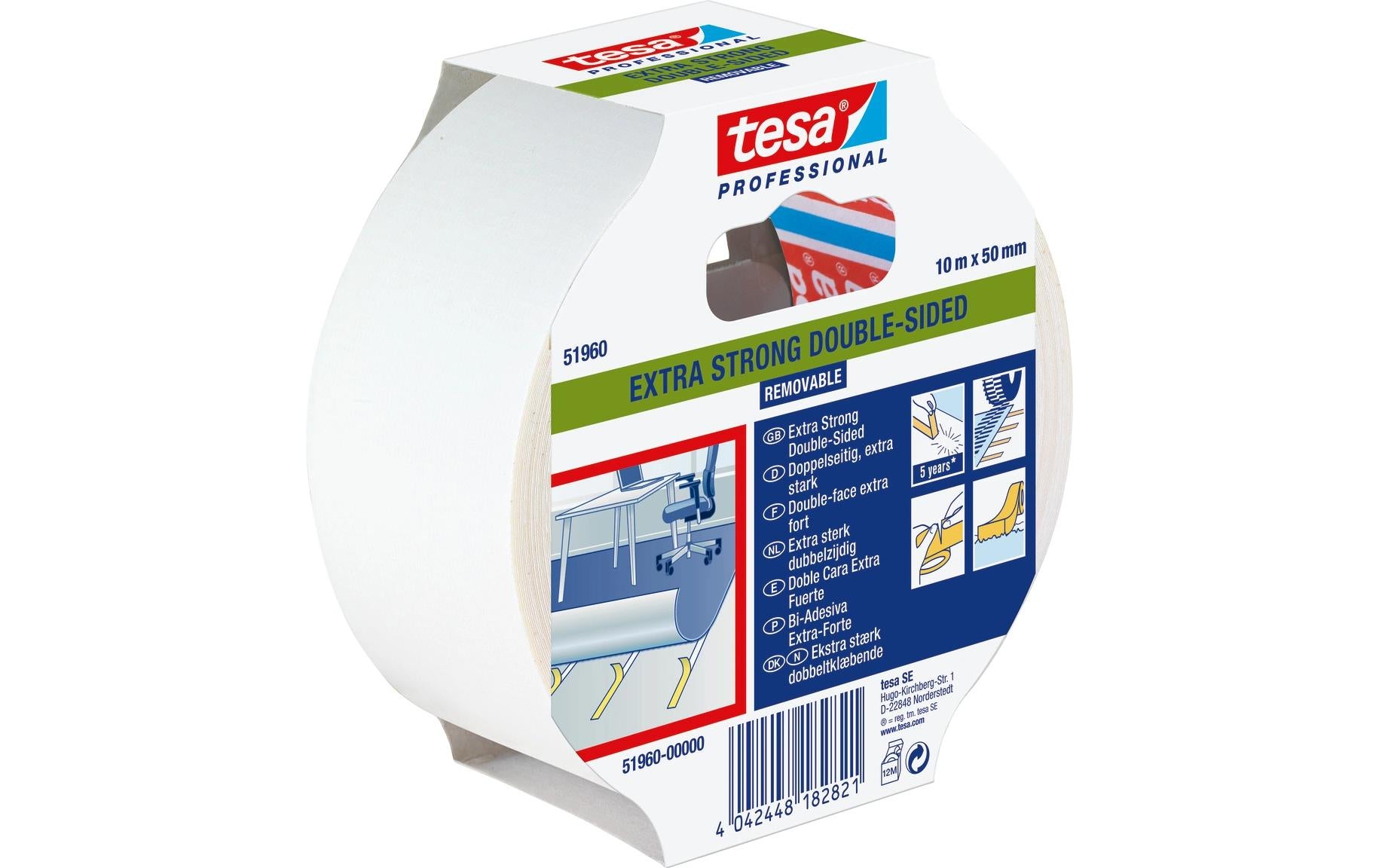 TESA Montageband extra stark – 50 mm × 25 m, transparent, feuchtigkeitsbeständig