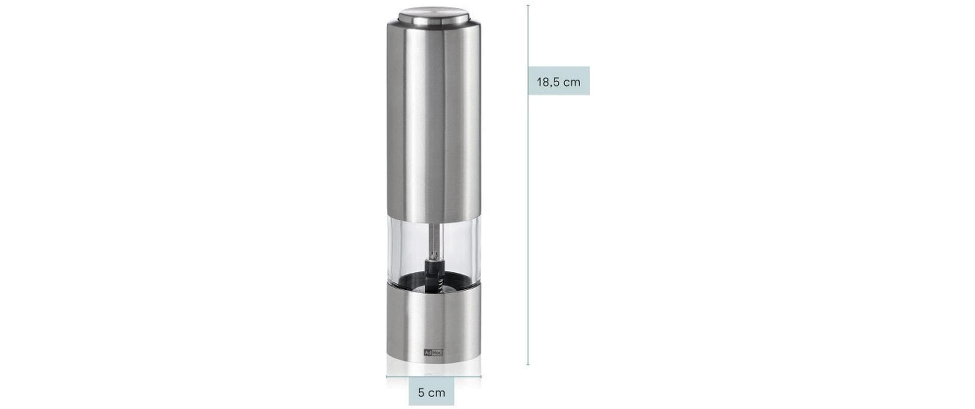 AdHoc – Salz-/Pfeffermühle 19 cm, Edelstahl/Acryl, Silber, Keramikmahlwerk, batteriebetrieben