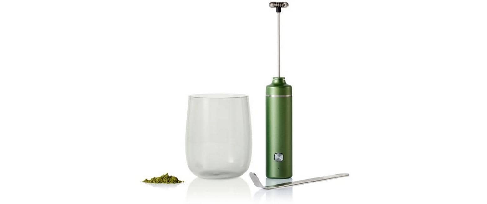 Adhoc Milchschäumer-Stab Matcha Set – 3-teilig, grün/silber/transparent