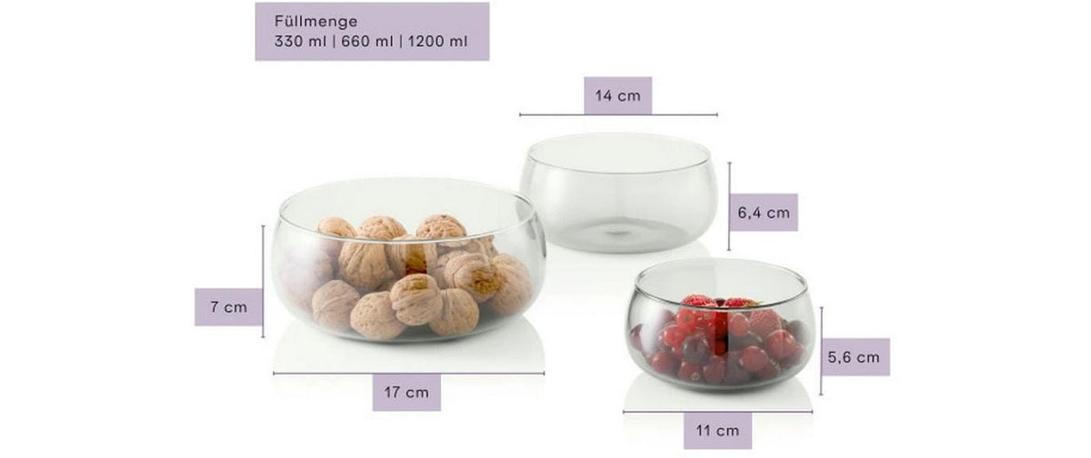 AdHoc Schale Yuna – 3er Set, 1,0 l, Borosilikatglas, Transparent, spülmaschinenfest, backofentauglich