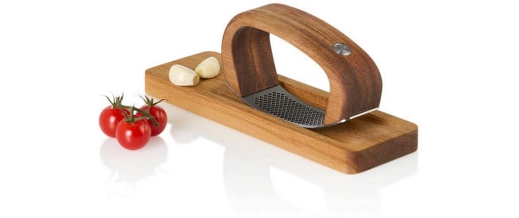 AdHoc Handknoblauchpresse, 4 × 4 × 7,5 cm, Edelstahl/Akazienholz, Braun